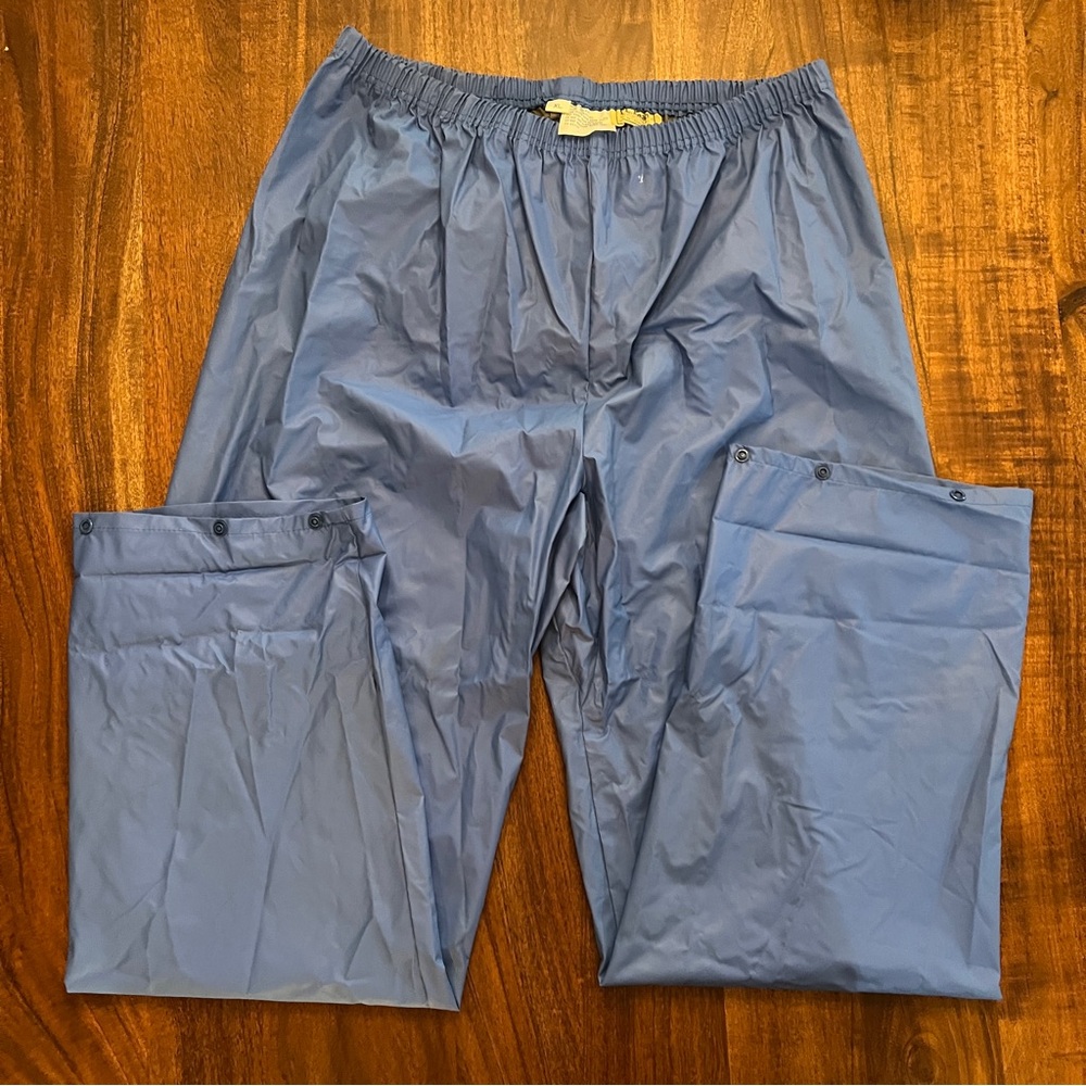 Vtg LL BEAN PVC Rain Pants Unisex XL Camping Boating Adjust Cuffs Blue
